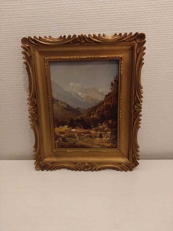 Ouderwetse schilderij met goudkleurige lijst., Antiek en Kunst, Kunst | Schilderijen | Klassiek, Ophalen of Verzenden