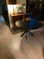 Zwarte ronde eettafel  110 cm mangohout metalen spinoot, Ophalen, Rond, Zo goed als nieuw, Vier personen