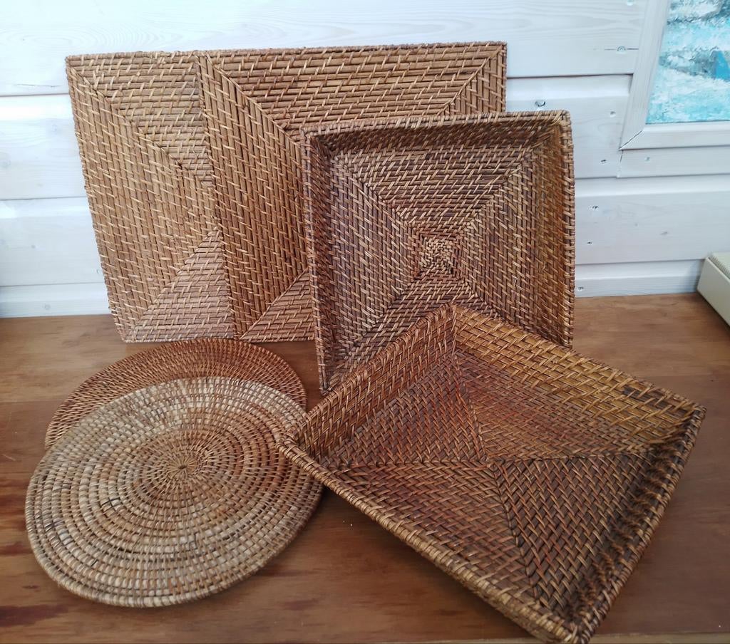 Rotan onderborden en manden set, Huis en Inrichting, Gebruikt, Schaal, Rond, Ophalen of Verzenden