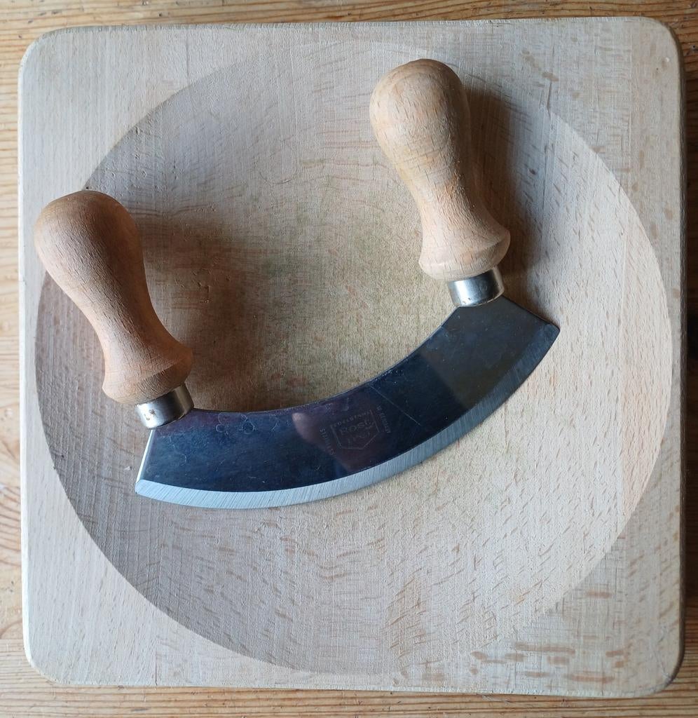 Houten kruidenhakker 20x20 cm met RVS mes, Ophalen, Gebruikt