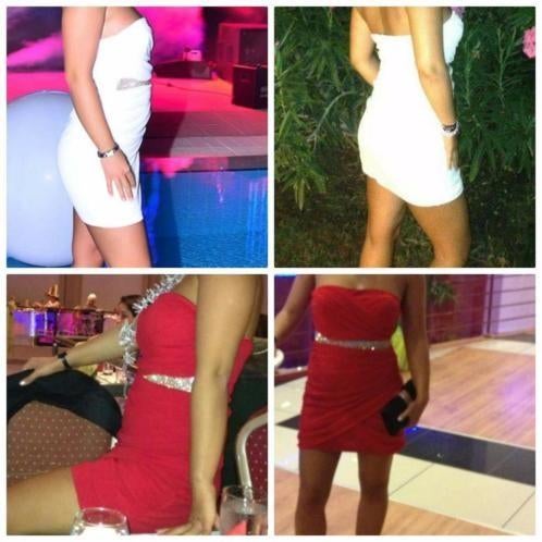 Cocktailjurk rood wit maat s m gala jurk feestjurk jurken, Verzenden, Cocktailjurk, Zo goed als nieuw, Maat 36 (S)