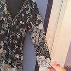 K-Design jurk zwart beige/grijs patroon + kralen XS nr 42488, Kleding | Dames, K-design, ., Zwart, Ophalen of Verzenden