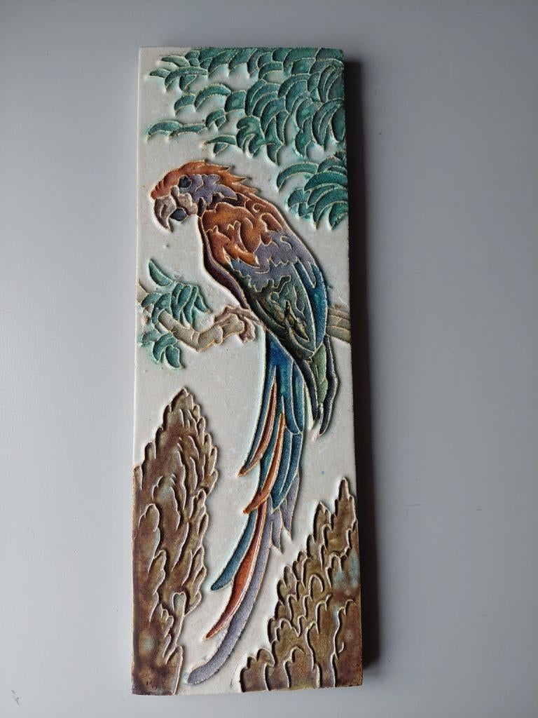 Cloisonne (metsel) tegel Porceleyne Fles van een papegaai, Ophalen of Verzenden