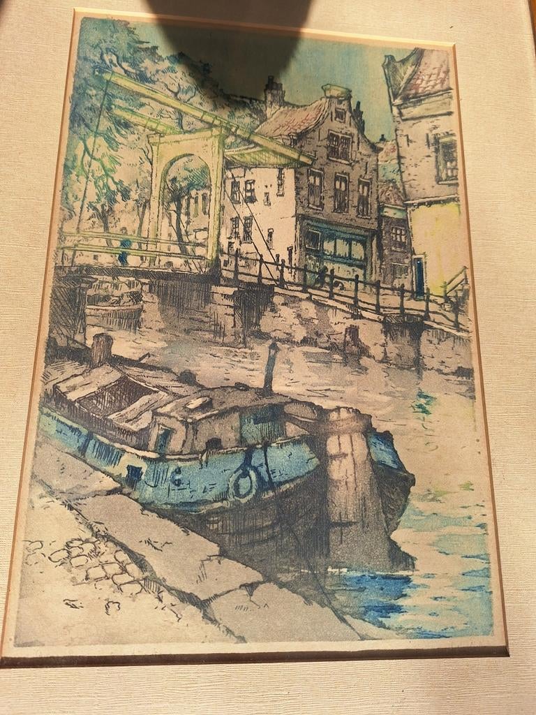 Ets aquatint Cornelis de Kort, Groenburgwal Amsterdam, Antiek en Kunst, Ophalen of Verzenden