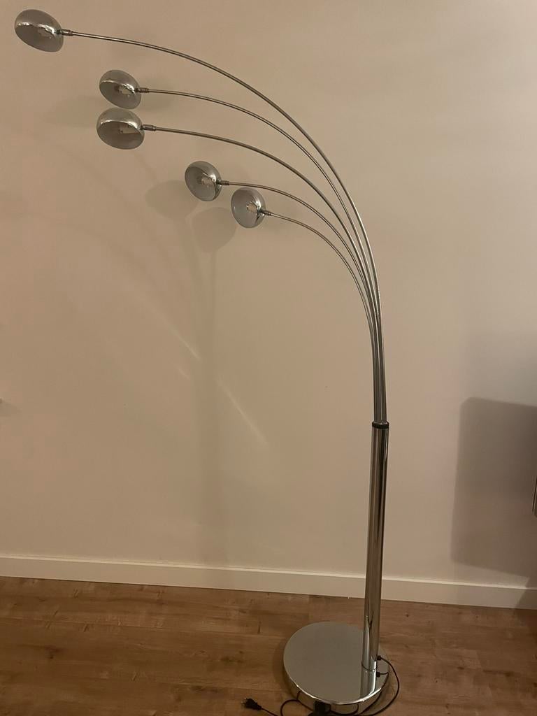 Vintage vloerlamp, booglamp met 5 halve bollen, chroom, Ophalen, Gebruikt, 200 cm of meer