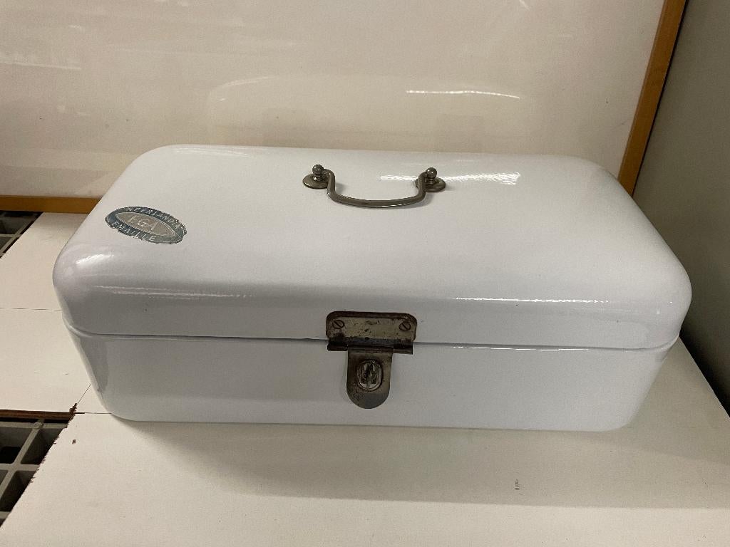 Broodtrommel Neerlandia EGA wit emaille €30, Antiek en Kunst, Antiek | Emaille, Ophalen of Verzenden