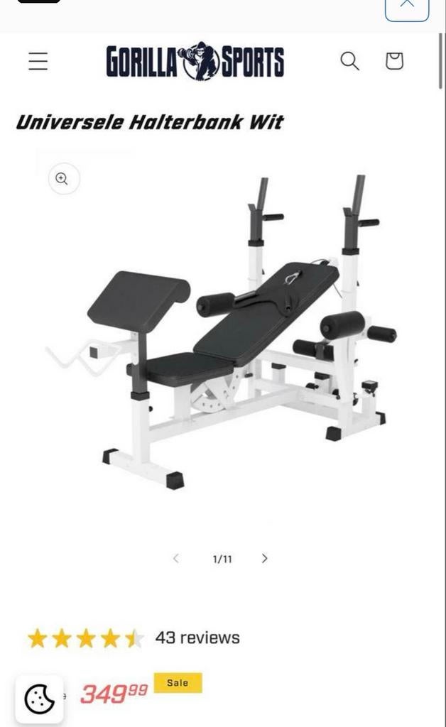 Nieuwe Universele Halterbank Wit - Gorilla Sports, Sport en Fitness, Ophalen, Krachtstation, Metaal, Armen