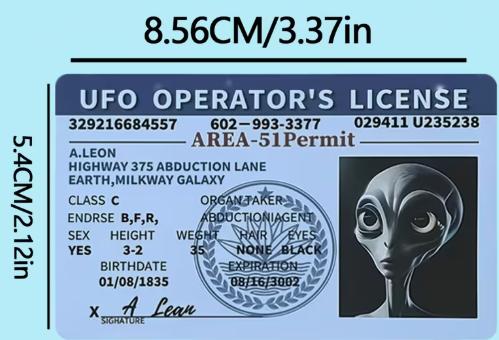 UFO Operator Licentie pvc kaart, Verzenden, Nieuw, Feestartikel