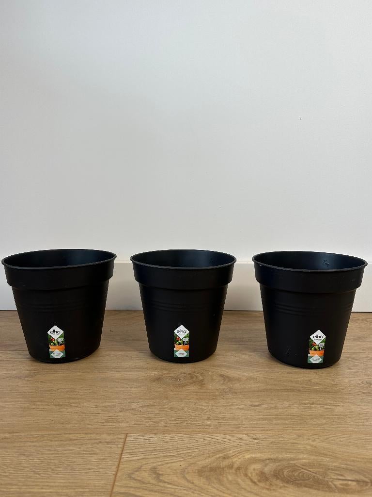 3x Elho plant pots (19 cm) – black, new with drainage, Ophalen, Kunststof, Rond, Zo goed als nieuw