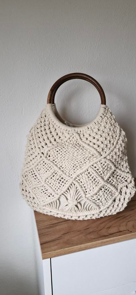 Boho Macramé Handtas Ibiza Stijl Esprit, Sieraden, Tassen en Uiterlijk, Tassen | Damestassen, Ophalen of Verzenden, Nieuw, Beige