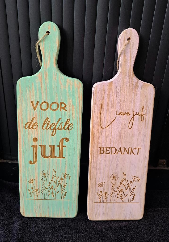 Borrelplank Cadeau voor juf,  juf bedankt! juffendag, Ophalen of Verzenden, Nieuw, Overige typen, Overige