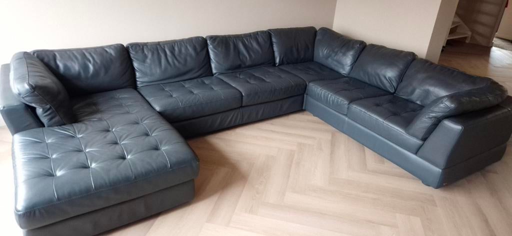 Natuzzi lederen bank met lounge, Huis en Inrichting, Ophalen, Gebruikt