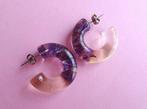 jwg Vintage lucite droogbloemen oorringen oorbellen paars, Verzenden, Overige materialen, Oorbellen