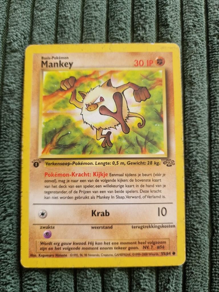 Pokémon Kaart Mankey 55/64 Jungle Set, Ophalen of Verzenden, Gebruikt, Losse kaart