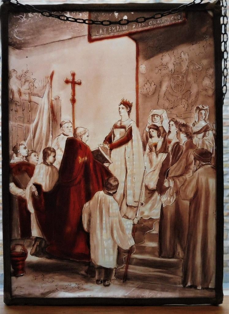 Gebrandschilderd glas in lood raam Maria van Bourgondië, Antiek en Kunst, Ophalen of Verzenden