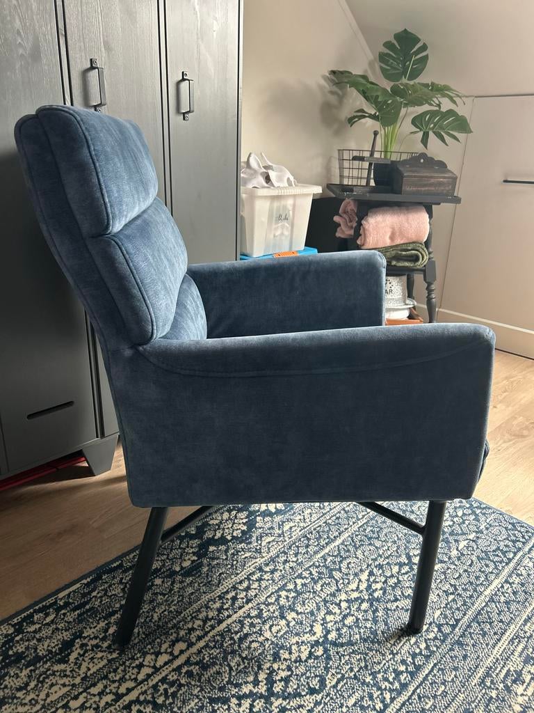 2 blauwe fauteuils, Huis en Inrichting, Fauteuils, Gebruikt, Stof, 50 tot 75 cm, 75 tot 100 cm, Ophalen