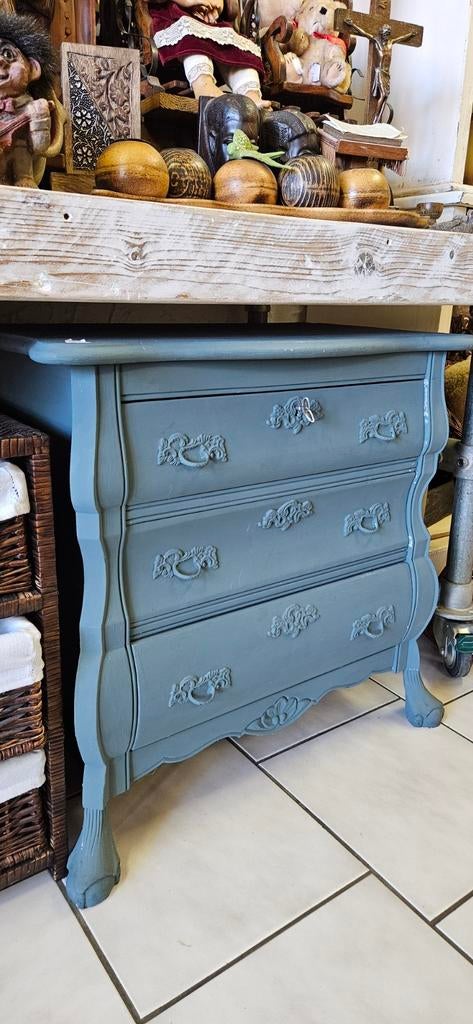 Vintage buikkastje in blauwgroene tint, Antiek en Kunst, Ophalen