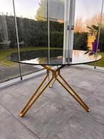 Pols Potten Glazen eettafel met gouden onderstel en stoelen, Ophalen, Gebruikt, 100 tot 150 cm, Rond