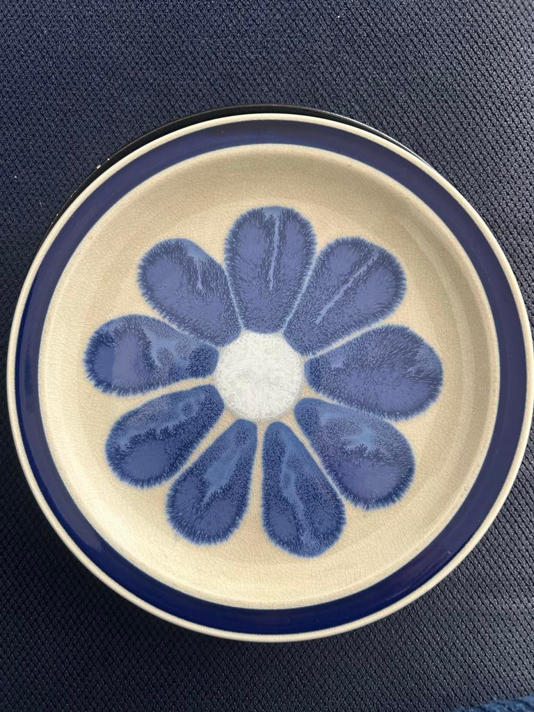 Vintage Blue Daisy Stoneware Bord - Oven tot Tafel, Gebruikt, Ophalen of Verzenden, Bord(en), Overige stijlen