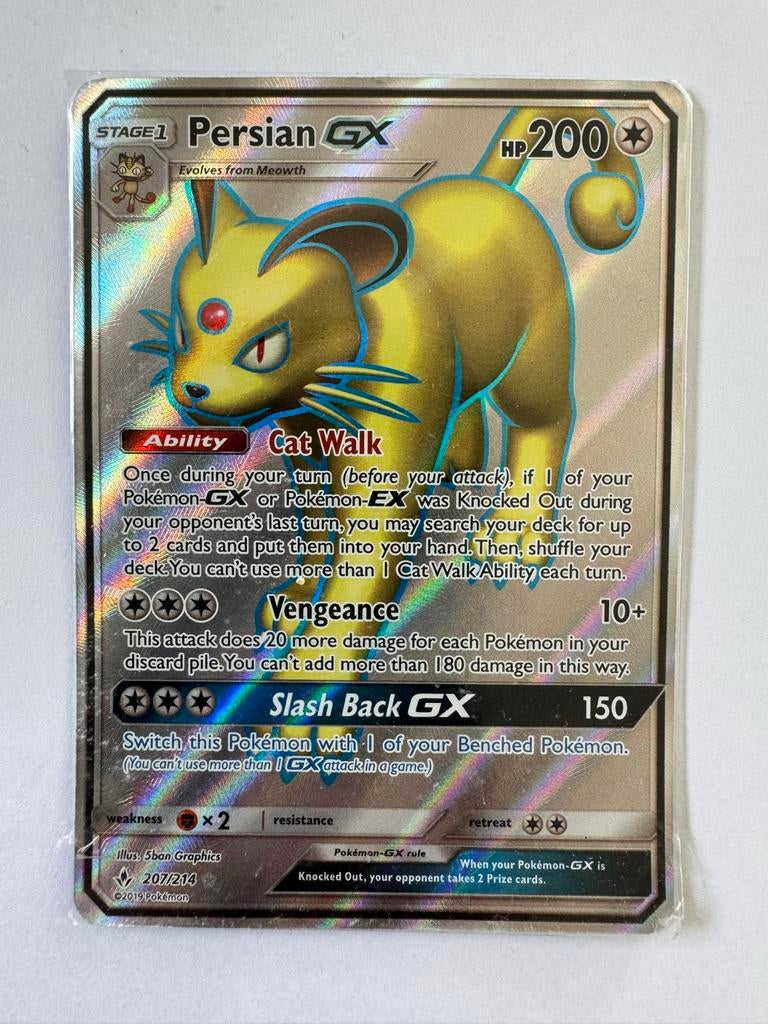 Pokémon Kaart: Persian GX (207/214) - Sun & Moon, Ophalen of Verzenden, Zo goed als nieuw, Losse kaart, Foil
