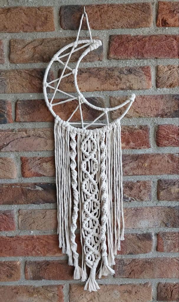 Handgemaakte Macramé Maan Wandhanger - Boho Decoratie, Huis en Inrichting, Woonaccessoires | Wanddecoraties, Nieuw, Ophalen of Verzenden