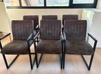 Set van 6 eetkamerstoelen - Bruin/grijs stof, Ophalen, Gebruikt, Bruin, Metaal