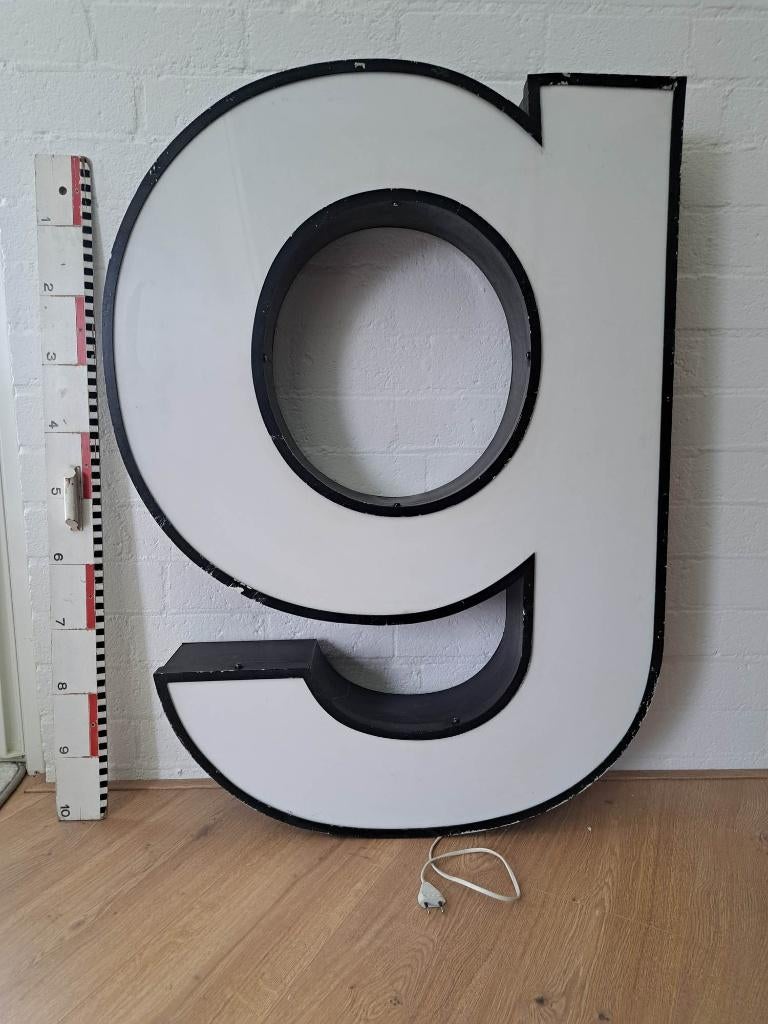 Vintage grote (118 cm) neon reclame letter G, Verzamelen, Merken en Reclamevoorwerpen, Ophalen, Gebruikt, Lichtbak of (neon) lamp