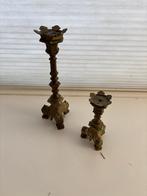 Antieke altaar kandelaars, Ophalen of Verzenden, Koper of Brons