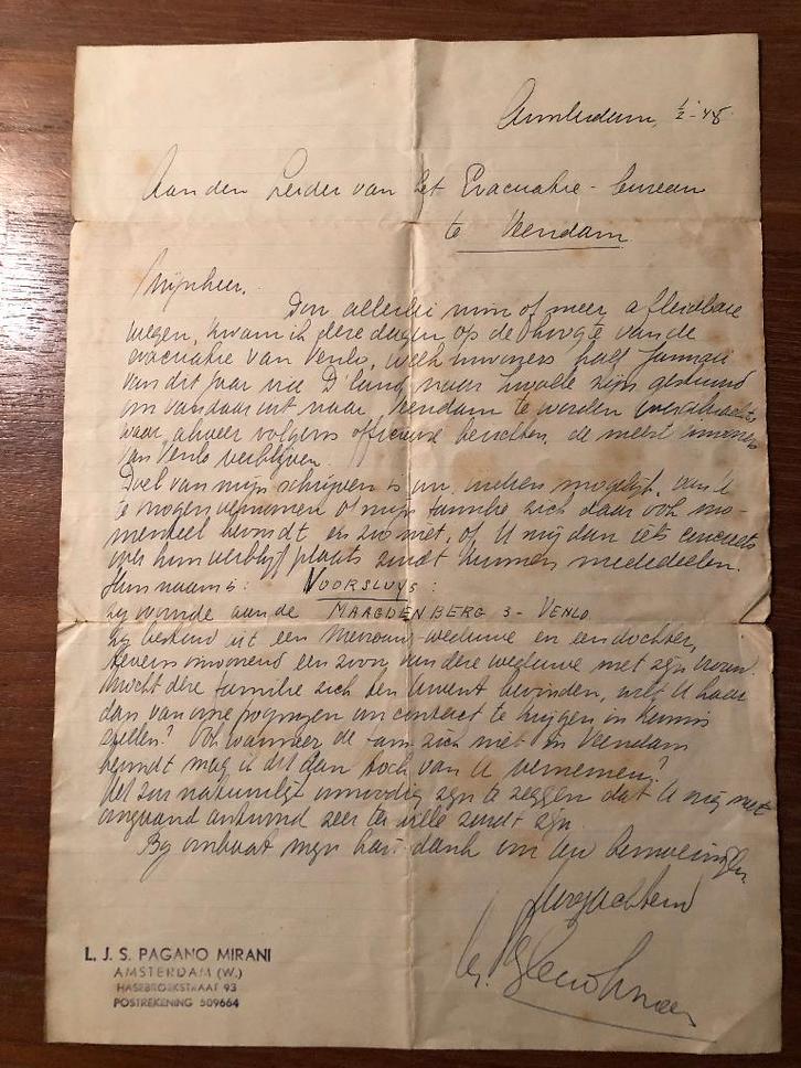 145 Brief van de bekende Nederlander Leo Pagano aan, Boeken, Oorlog en Militair, Gelezen, Overige onderwerpen, Tweede Wereldoorlog