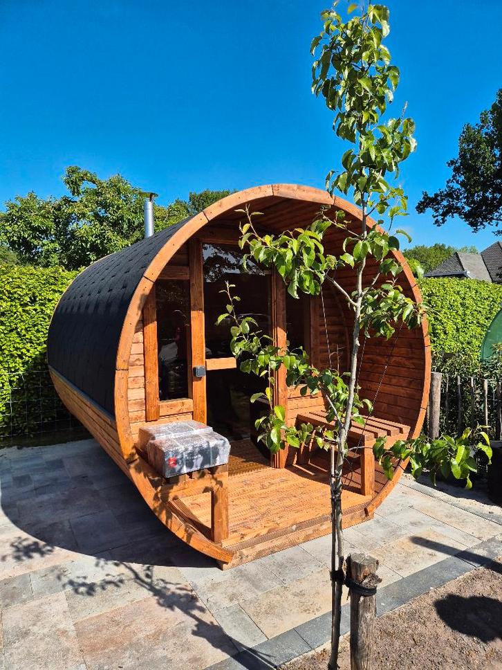 Barrel Sauna Fins 3 Meter inclusief Harvia Houtkachel, Sport en Fitness, Sauna, Nieuw, Complete sauna, Fins of Traditioneel, Ophalen of Verzenden