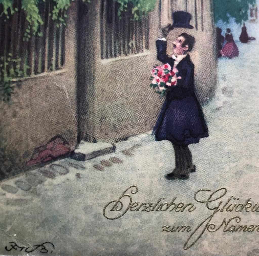 FRITZ BAUMGARTEN - gesigneerd - man begroet dame, Verzenden, 1920 tot 1940, Gelopen, Feest(dag)