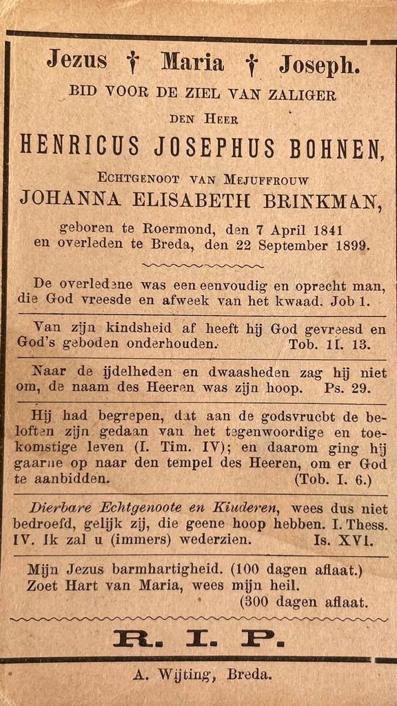 Henricus Josephus Bohnen Roermond 1841, Ophalen of Verzenden