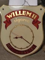Vintage Schildvormige reclame klok Willem II, Verzenden, Gebruikt, Reclamebord