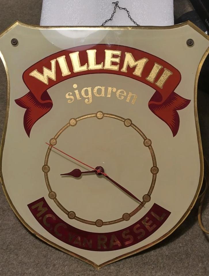Vintage Schildvormige reclame klok Willem II, Verzamelen, Merken en Reclamevoorwerpen, Gebruikt, Reclamebord, Verzenden