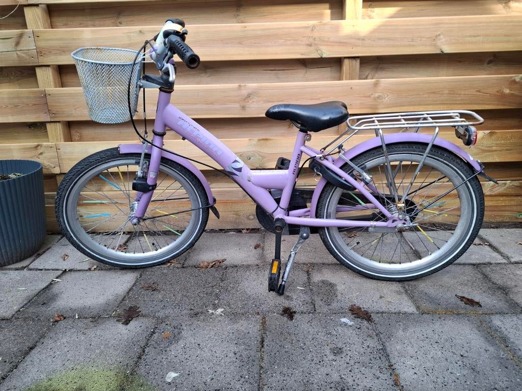 Leuke paarse kinderfiets 20 inch met mandje en bagagedrager, Ophalen, Gebruikt, 16 tot 20 inch, Onbekend