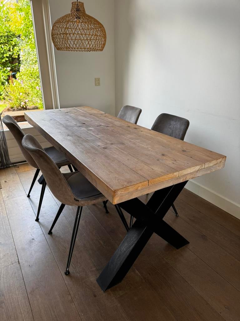 Eettafel + salontafel - steigerhout, Ophalen, Gebruikt, 200 cm of meer, 50 tot 100 cm
