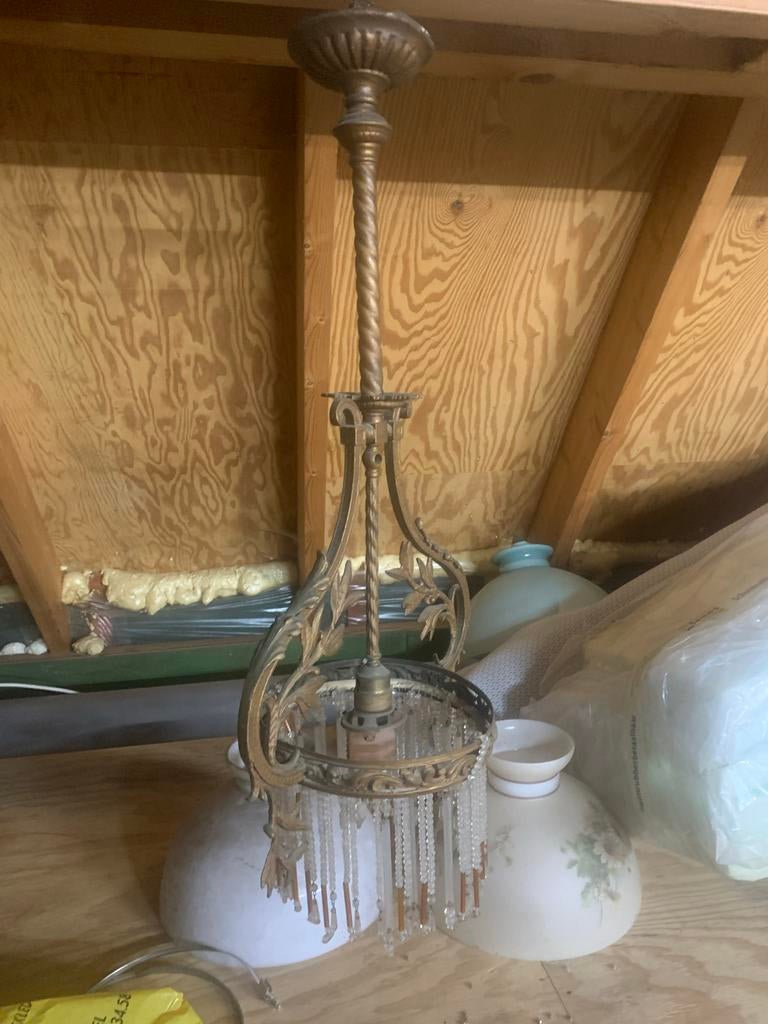 Vintage kroonluchter met kristallen, Ophalen, Gebruikt, Metaal, Minder dan 50 cm