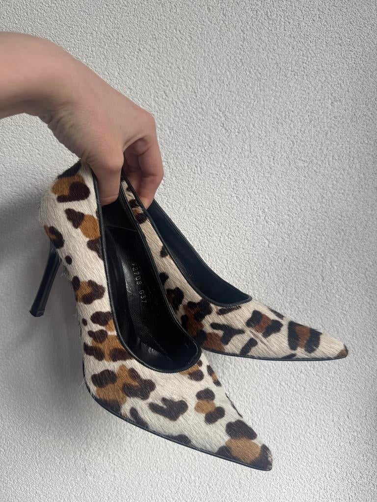 Vintage Y2K beige leren hakken met luipaard print, Vintage, Pumps, Vintage, Ophalen of Verzenden