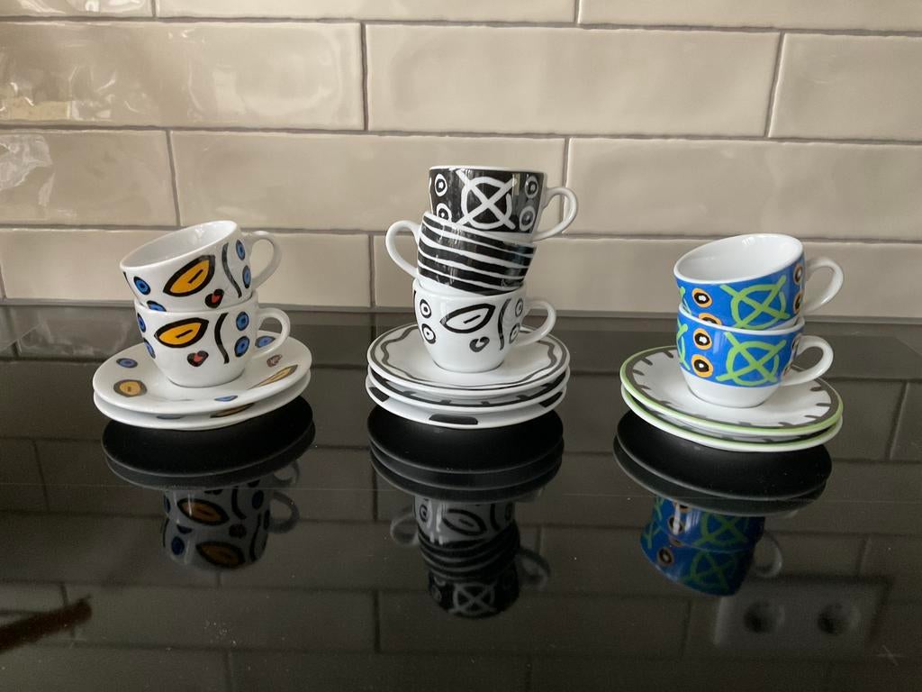 Kahla vintage espresso kop en schotels abstract (7), Ophalen of Verzenden, Porselein, Overige stijlen, Kop(pen) en/of Schotel(s)