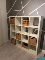 Witte vakkenkast met manden - IKEA Kallax, Ophalen, Met plank(en), Gebruikt, 100 tot 150 cm
