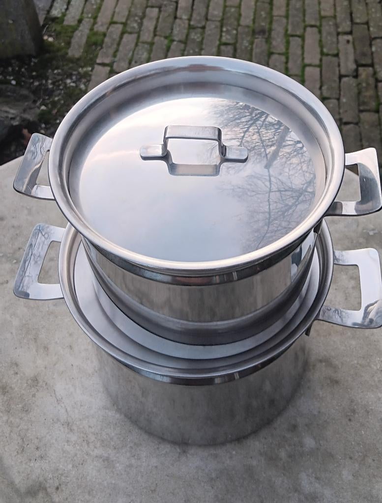 Vintage SOLA pannen RVS in perfecte staat, Huis en Inrichting, Keuken | Potten en Pannen, Gebruikt, Pannenset, Ophalen of Verzenden