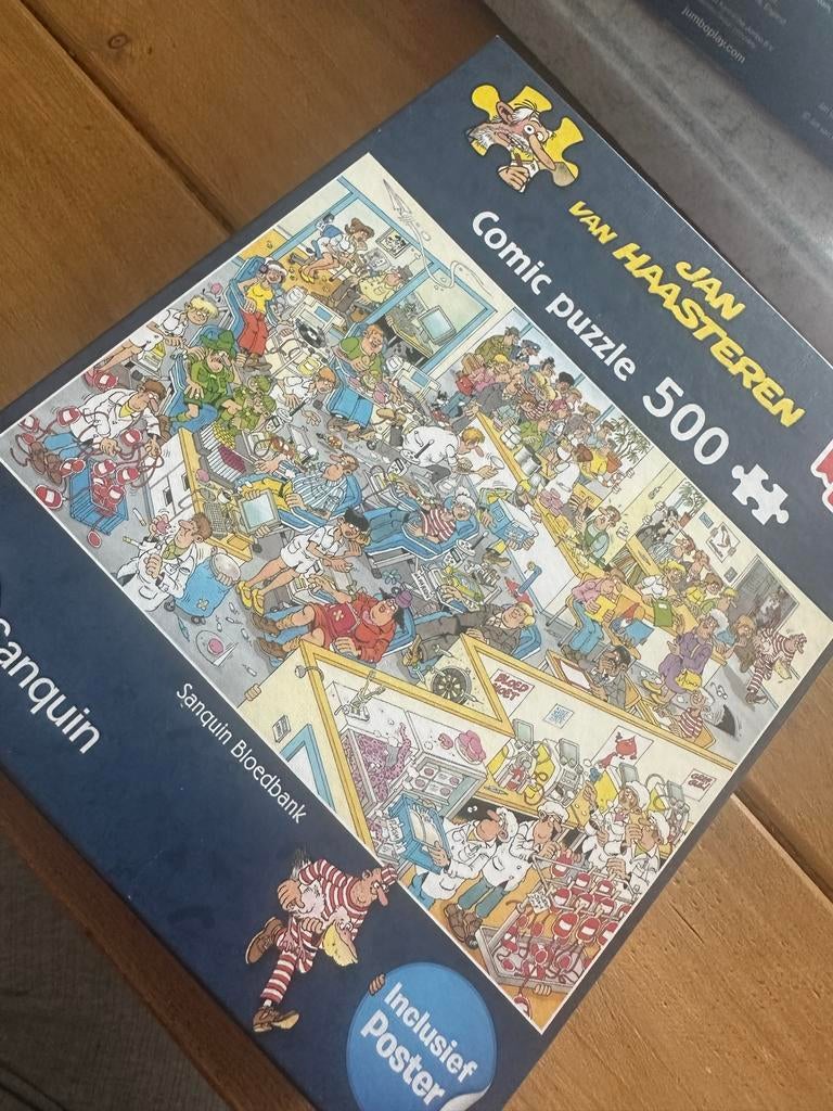 Jan van Haasteren puzzel Sanquin Bloedbank 500 stukjes, Ophalen of Verzenden, 500 t/m 1500 stukjes, Zo goed als nieuw, Legpuzzel