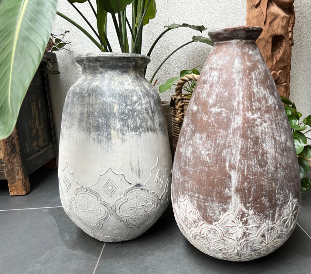 Vaas uit Indonesie oosters handwerk bloemen terracotta, Verburgt Vintage, Overige kleuren, 50 tot 75 cm, Aardewerk of Porselein