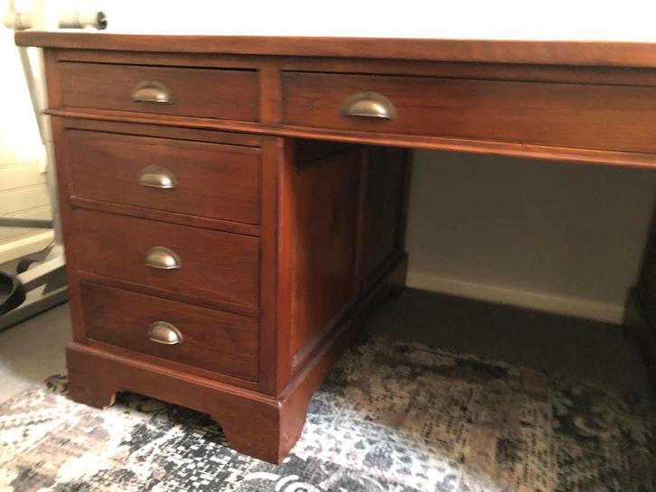 Teak houten bureau, partnerdesk, Huis en Inrichting, Bureaus, Zo goed als nieuw, Duo-bureau, Overige merken, Klassiek, Hout, Bruin