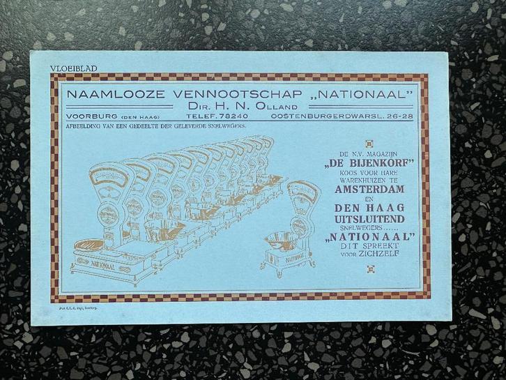 Vloeiblad Nationaal Weegschalen Voorburg. Snelwegers. Oud., Verzamelen, Merken en Reclamevoorwerpen, Gebruikt, Overige typen, Ophalen of Verzenden