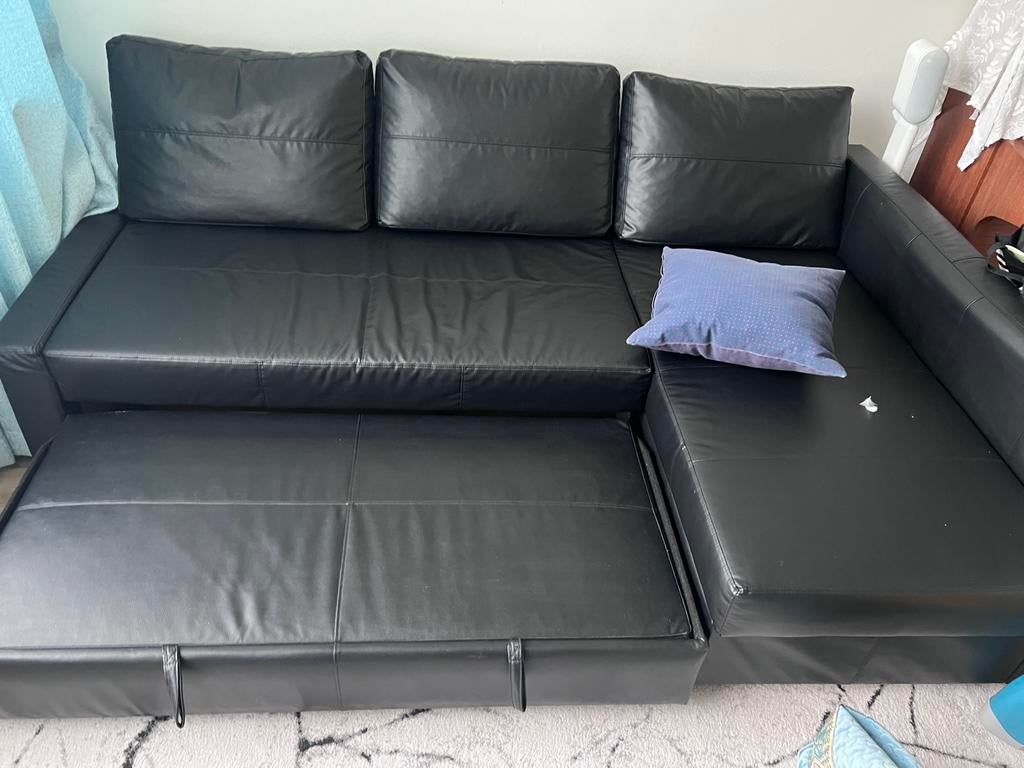 Ikea friheten hoek slaapvank met opbergruimte-goede staat, Ophalen, Zwart, Tweepersoons, Zo goed als nieuw