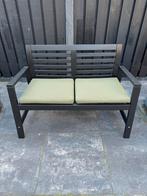 2 Ikea Applaro zwart gebeitste tuinbanken met kussens, Ophalen, Gebruikt, Hout