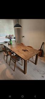 Prachtige eettafel set,teaktafel(2.4m) 4 organische stoelen, Ophalen, 200 cm of meer, 50 tot 100 cm, Zo goed als nieuw