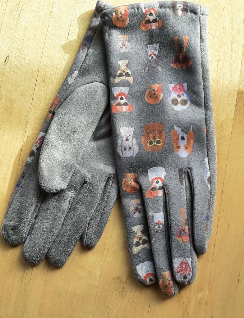Handschoenen grijs met honden print nieuw, Ophalen of Verzenden, Nieuw, Maat 38/40 (M), Handschoenen