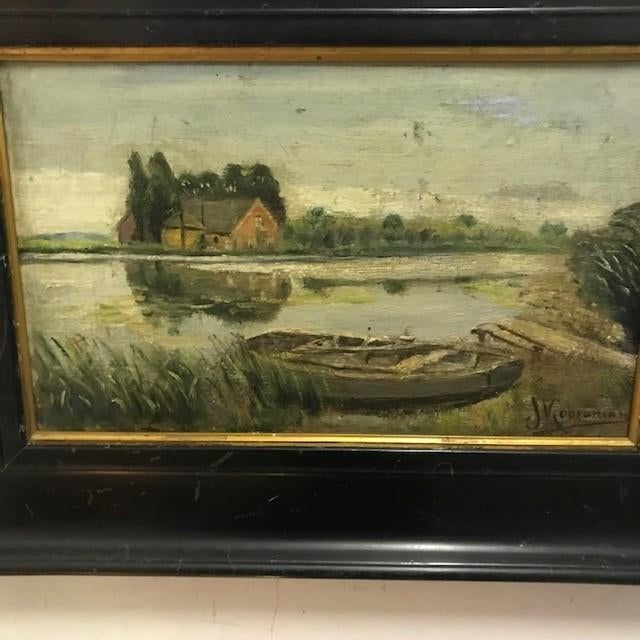 Schilderij titel: ' Aan de Vliet.....r.o. J Kooreman, Antiek en Kunst, Kunst | Schilderijen | Klassiek, Ophalen of Verzenden
